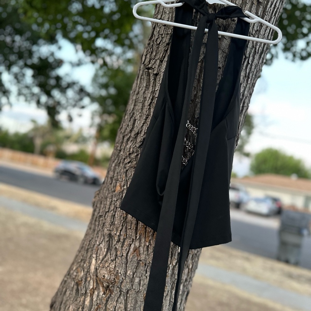 Edikted Goth Grunge Black Halter with Silver Chain Accents - Picture 7 of 7